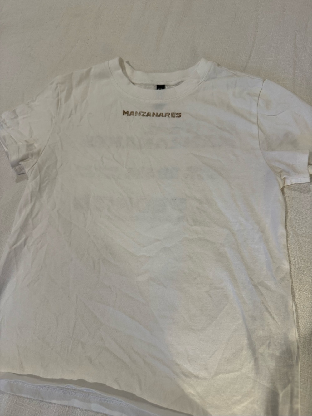 H&M White Short Sleeve Tee with Gold Text
